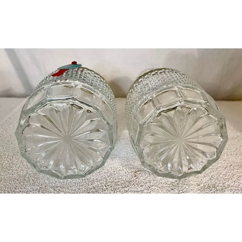 2 Mid-Century Leonard Diamond Cut Crystal Silver Band Decanturs No Chips or Crac